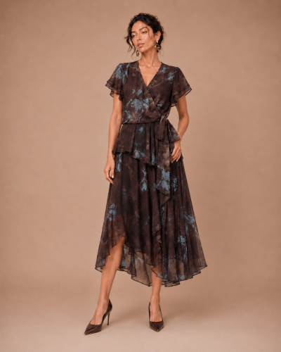 Set Consisting of a Floral Chiffon Skirt and Blouse