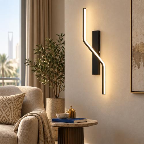 أبليك جداري مودرن أسود 15 واط بقطر 60 سم وثلاثة ألوان إضاءة | مؤسسة الخطوط الأربعة