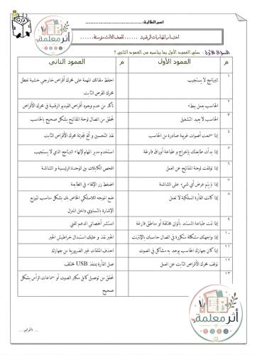 اختبار مادة المهارات الرقمية -وحدة صيانة الحاسب