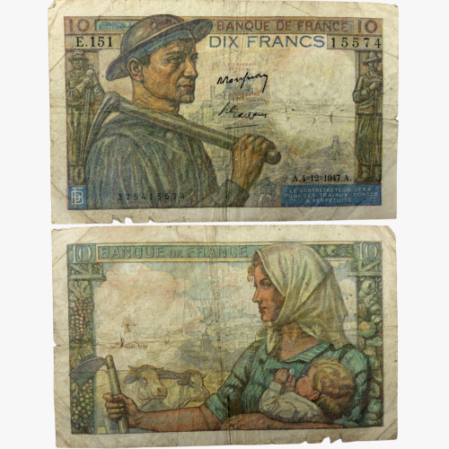 عملة فرنسا 1947م بتصميم اشبه باللوح الفنية