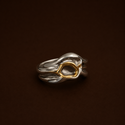 خاتم بشكل فني تجريدي | Gold-plated ring - mixed me...