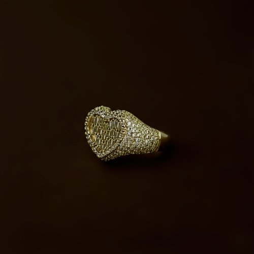 خاتم قلب شبكي بفصوص | Gold-Plated Heart-Shaped Ring