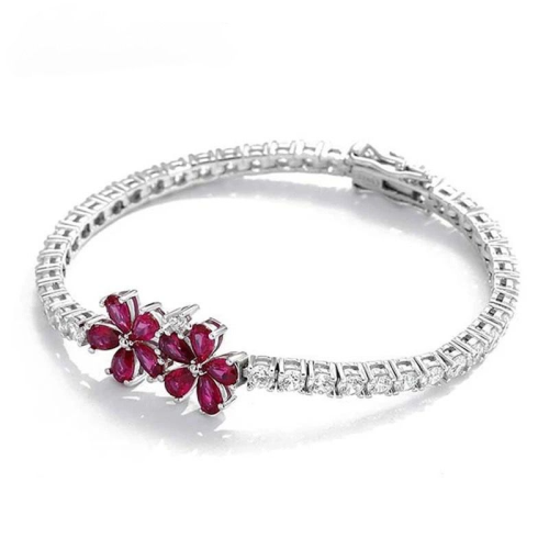 Red flower tennis bracelet