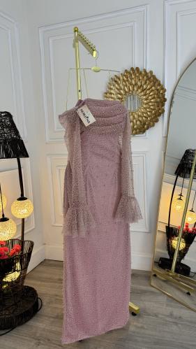 فستان لحمي بلؤلؤ