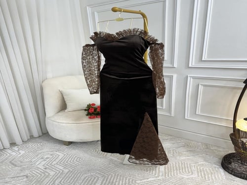 فستان مخمل بكم دانتيل