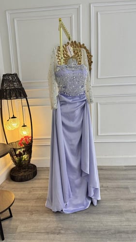 فستان سهره موف بشك يدوي كرستال لماع