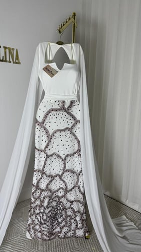 فستان سهره أنيق بشك تطريز خرز وترتر