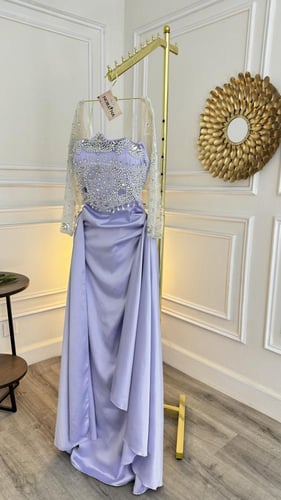 فستان سهره موف بشك يدوي كرستال لماع