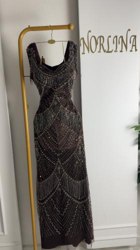 فستان الفخامه بالهدب والخرز الفاخر