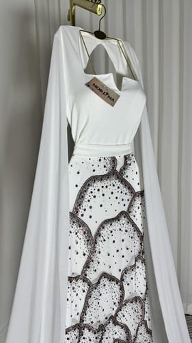 فستان سهره أنيق بشك تطريز خرز وترتر