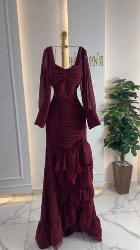 فستان شيفون بتصميم بلوزه وتنوره