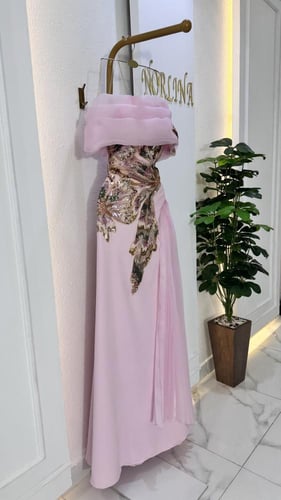 فستان زهري بكلفه براقه وكسرات اورجنزا