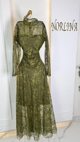 فستان دانتيل ناعم بلون زيتوني انيق