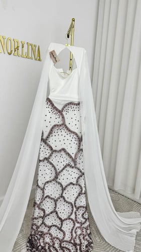 فستان سهره أنيق بشك تطريز خرز وترتر