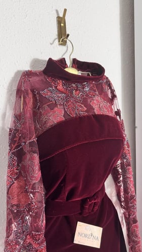 فستان مخمل عودي بأكمام جوبير