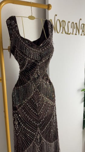 فستان الفخامه بالهدب والخرز الفاخر