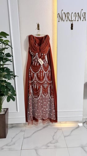 فستان بلون طوبي فاخر