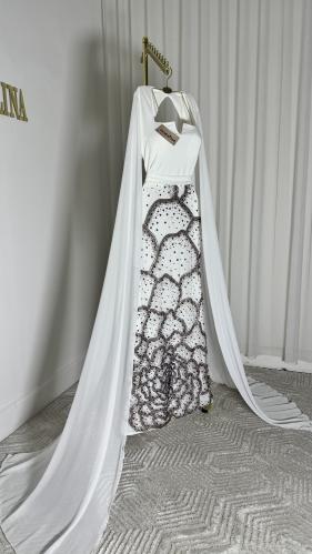 فستان سهره أنيق بشك تطريز خرز وترتر