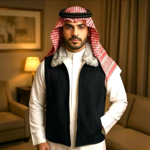 سديري شتوي ياقة فرو لون اسود