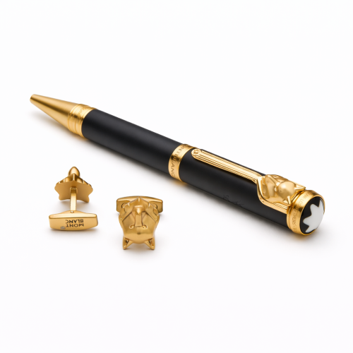 قلم وكبك مونت بلانك الذئب لون اسود ذهبي