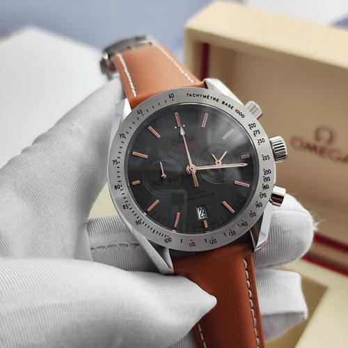 ساعة رجالية ماركة أوميغا فضي جلد بني