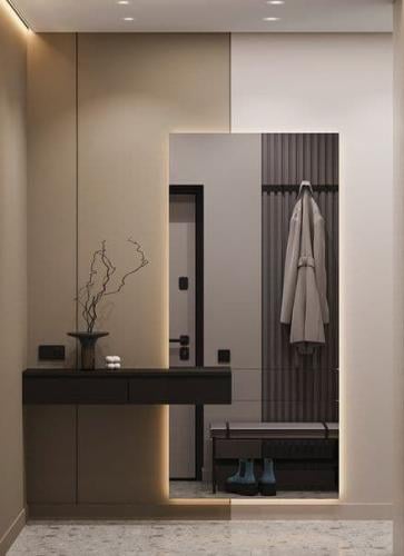 مدخل بتصميم عصري و جذاب مع رف ومرايا طويله بأستخدا...