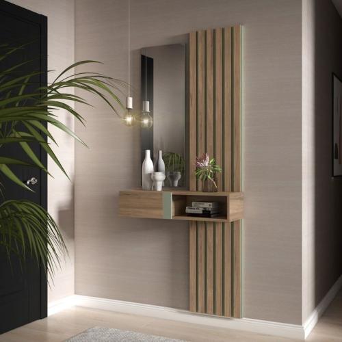 مدخل بسيط بتكسيات خشبيه و رف ومرايا ( السعر للمتري...