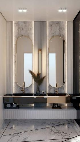 خلفية مغاسل مودرن بأستخدام بديل الرخام وبديل الخشب...