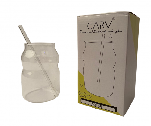 كوب زجاجي مموج مع مصاص