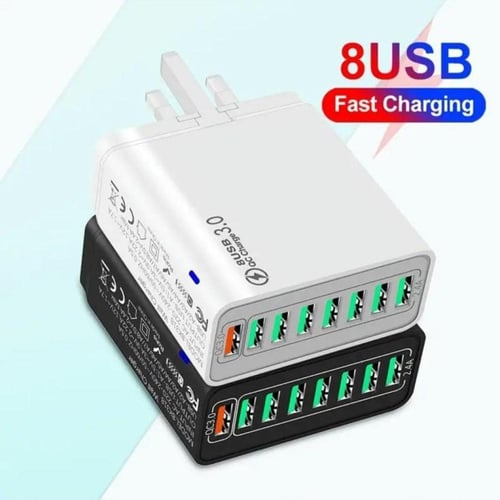 شاحن جداري USB متعدد المنافذ مع مؤشر LED - شحن سري...