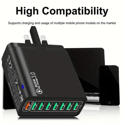 شاحن جداري USB متعدد المنافذ مع مؤشر LED - شحن سري...