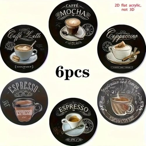 مجموعة من 6 حاملات أكواب قهوة خشبية مسطحة ثنائية ا...