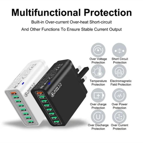 شاحن جداري USB متعدد المنافذ مع مؤشر LED - شحن سري...