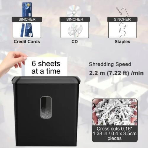 فرامة ورق متقاطع، سعة 6 أوراق مع صندوق نفايات 11 ل...