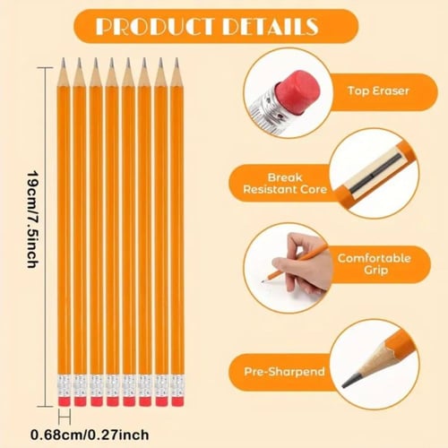 100 قلم رصاص أصفر مع ممحاة
