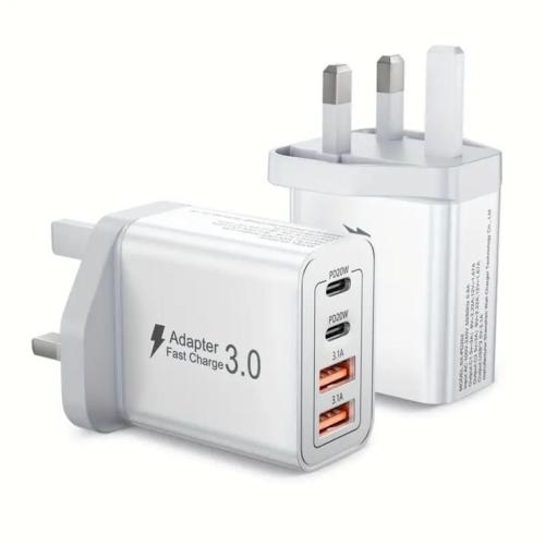 شاحن USB بقابس بريطاني، شاحن سريع USB بـ 4 منافذ