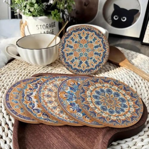 مجموعة من 6 قطع من قواعد الأكواب تصميم سجاد أنيق