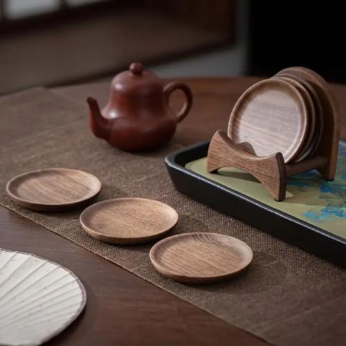 مجموعة من 6 قطع من حصائر أكواب الشاي الخشبية من ال...