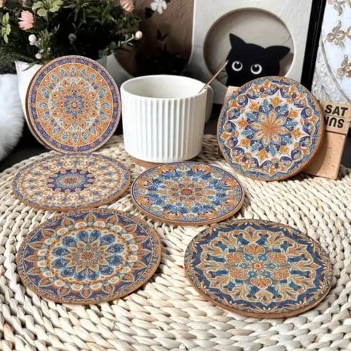 مجموعة من 6 قطع من قواعد الأكواب تصميم سجاد أنيق