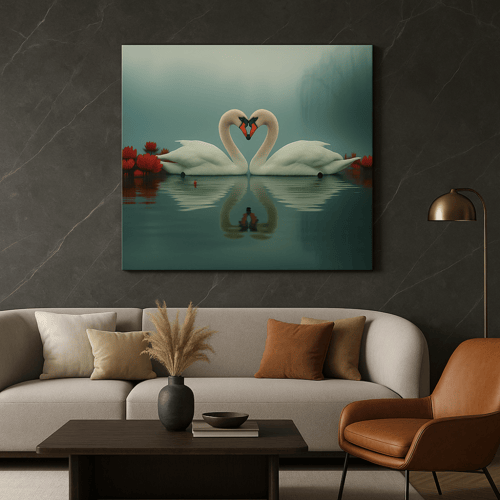 لوحة جدارية " قلبان على الماء "