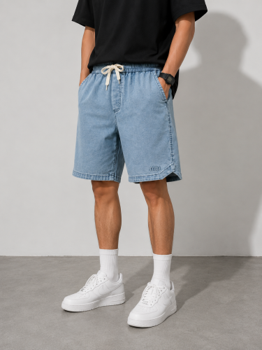 Men's Minimal Denim Shorts with Drawstring Waist