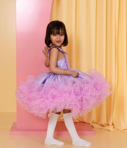 A dress in shades of mauve with embroidery straps decorated with hand embroidery.