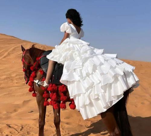 White layered dress with train