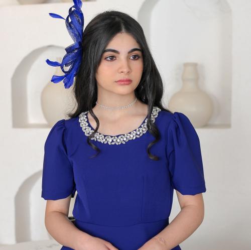 Indigo dress with hand embroidery on the neckline