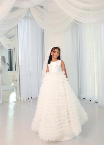 Long luxurious white layered dress