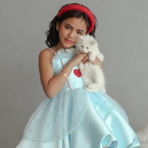Sky blue dress with hand-made red design