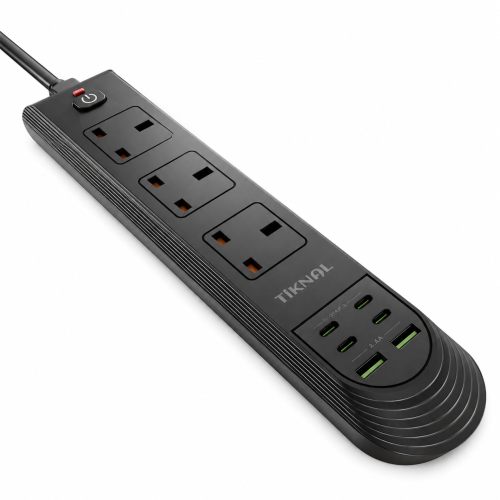 توصيلة كهرباء TiKNAL بقدرة 3250 واط – 3 مقابس بريطانية و2 منفذ USB و4 منافذ USB-C مع حماية من التيار الزائد - بطول 3 متر
