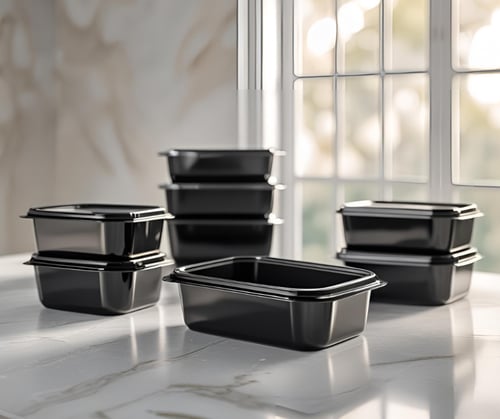 طبق مايكروويف مستطيل اسود مع غطاء شفاف محكم يمنع ا...