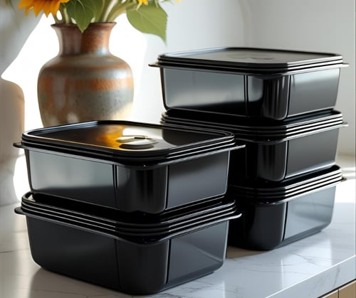 طبق مايكروويف مربع اسود مع غطاء شفاف محكم يمنع الت...