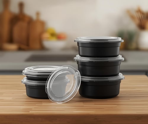 طبق مايكروويف دائري اسود مع غطاء شفاف محكم يمنع ال...